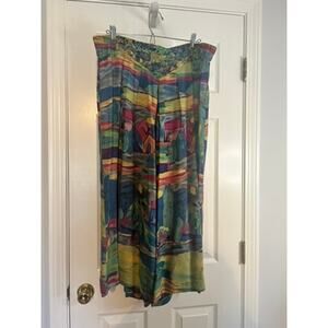 Vintage Laura Ashley Womens 14 Wide Leg Pants Abstract Print Cottagecore Palazzo